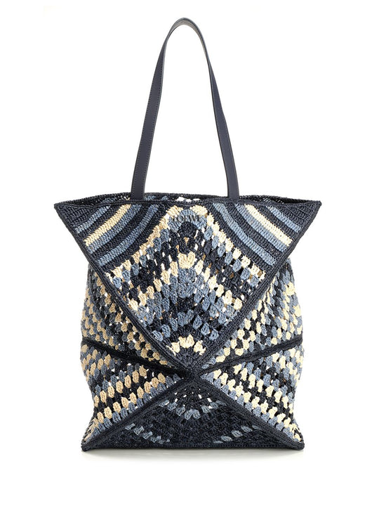 Puzzle Fold Xl Tote Bag In Raffia Shoulder Bags Blue