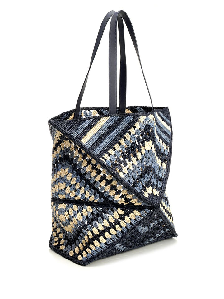 Loewe Puzzle Fold Xl Tote Bag In Raffia Shoulder Bags - Blue | 5a8cbf9f9d82960bfb1836c40b2dde5f37b46a14