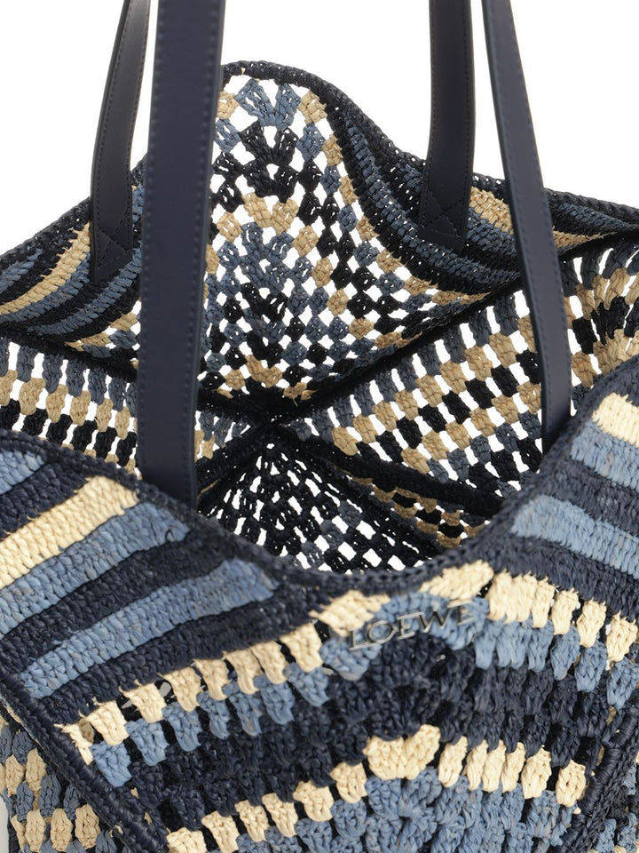 Loewe Puzzle Fold Xl Tote Bag In Raffia Shoulder Bags - Blue | 410d052ae0104c99f548e353b8b26c72b8bb6b56