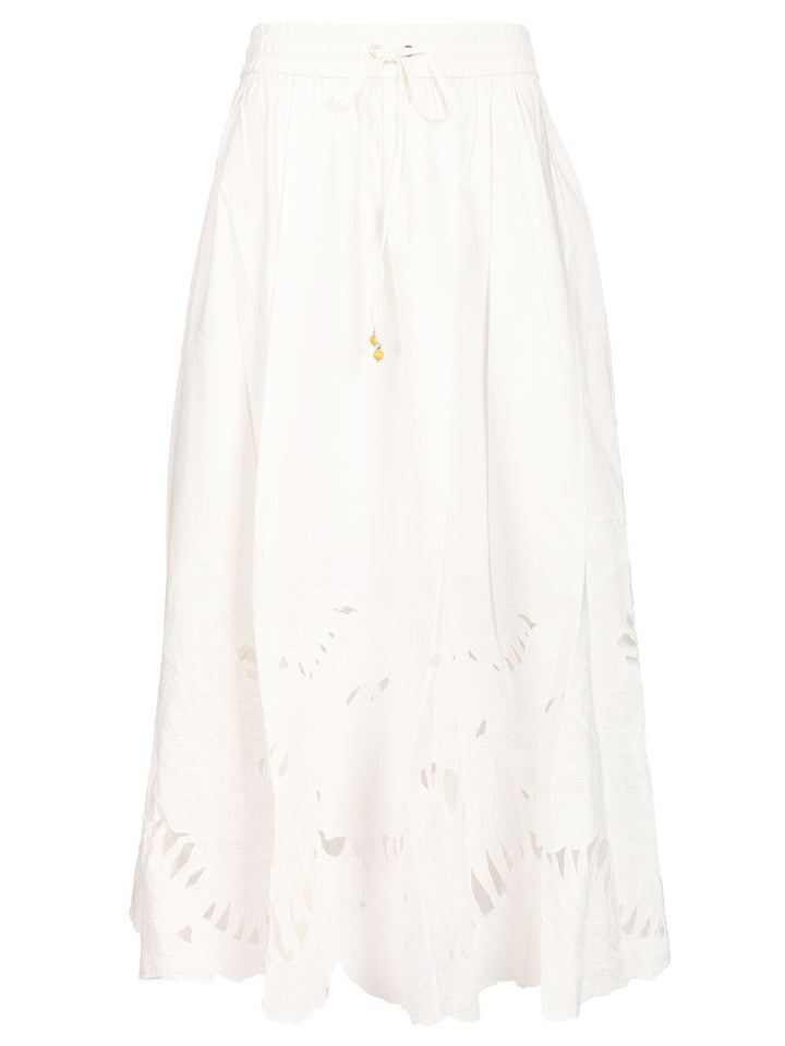 Zimmermann Mahon Embroidered Midi Skirt Skirts - White | 99a336614255b01e15175f1a73bdb5d370993a4e