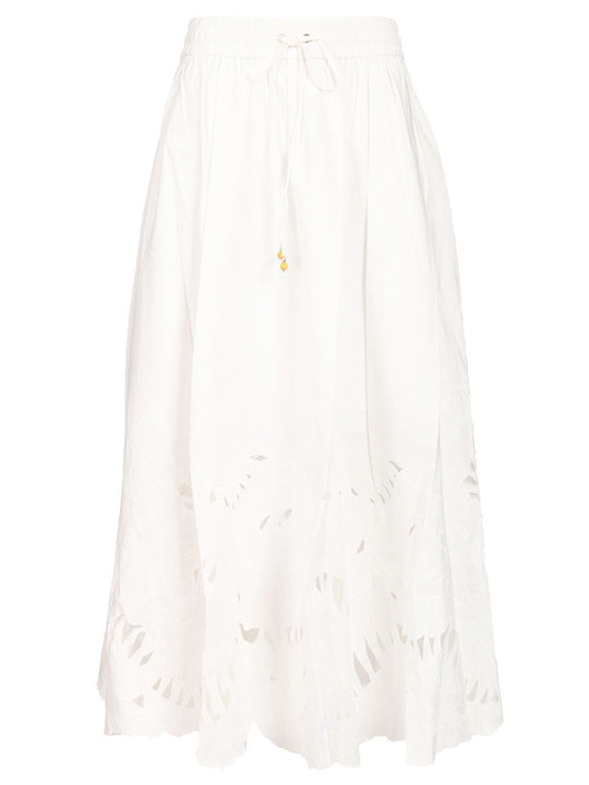 Mahon Embroidered Midi Skirt Skirts White
