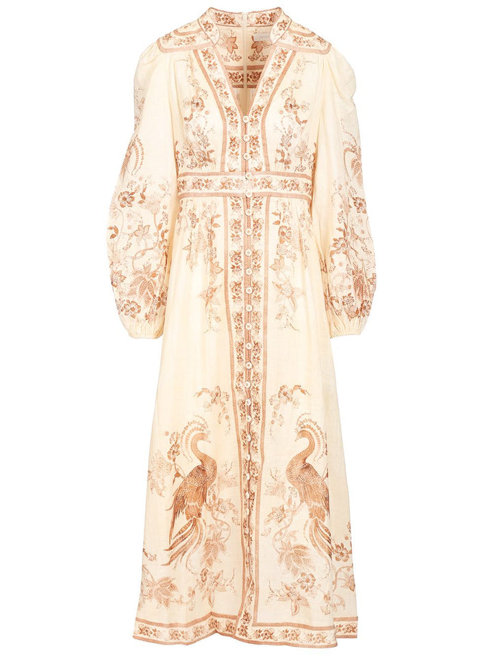 Zimmermann Indra Plunge Midi Dress Dresses - Multicolor | 060c4df3b41105d3f39caf90a7dc30a9dec14ee8