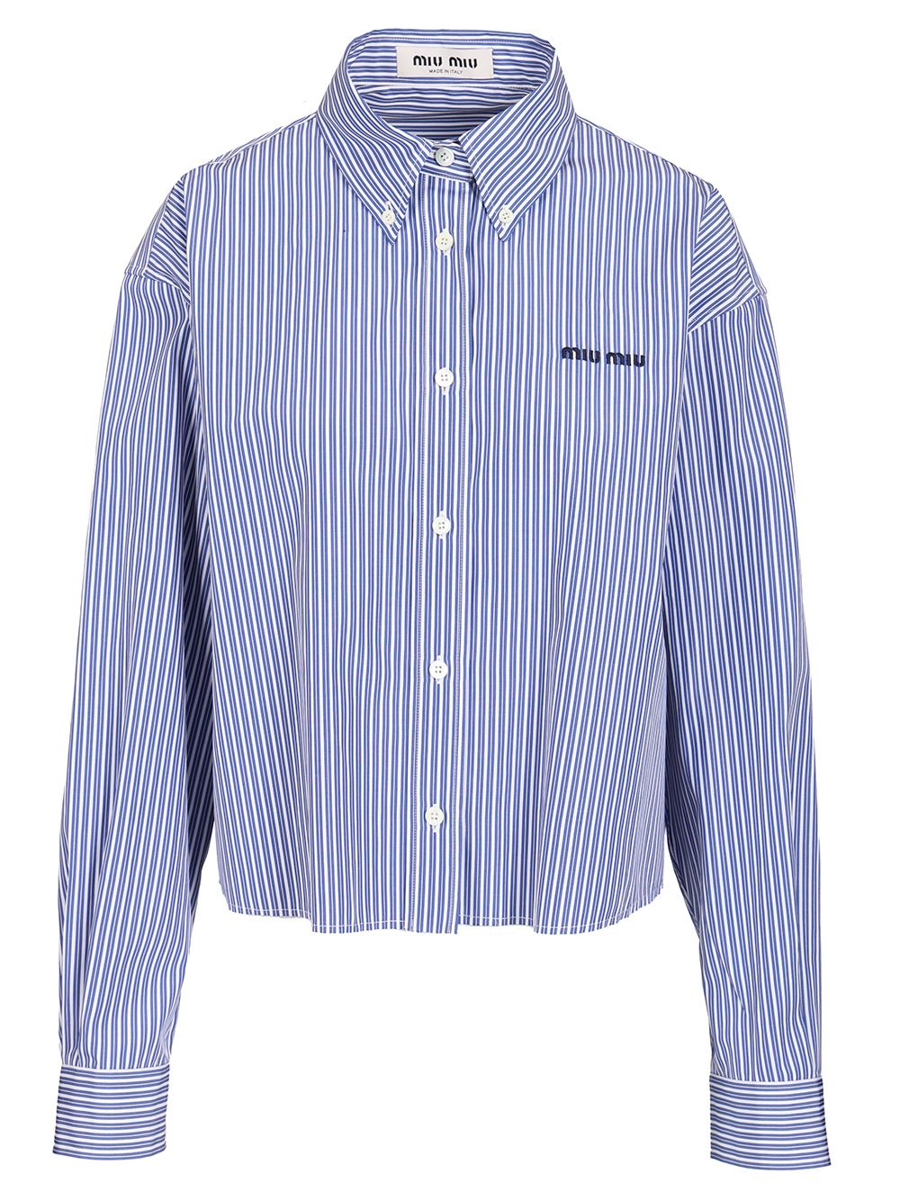 Miu Miu Poplin Shirt With Logo Shirts - Light blue | 04f924fee0189149e759edee7ef9cf07b04fa125
