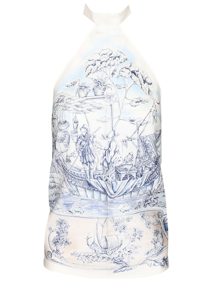 Ferragamo Top Foulard With Ethnic Print Tops - Light blue | c82265968acec31a30fe6156e22f1ab8cb9dac0c