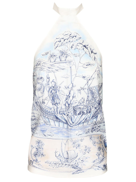 Top Foulard With Ethnic Print Tops Light Blue