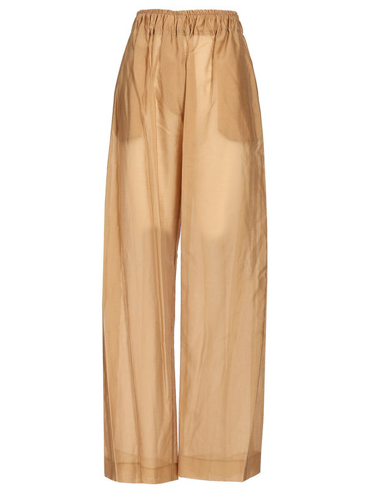 Dora Wide Leg With Elastic Waist Lightweight Muslin Trousers Beige