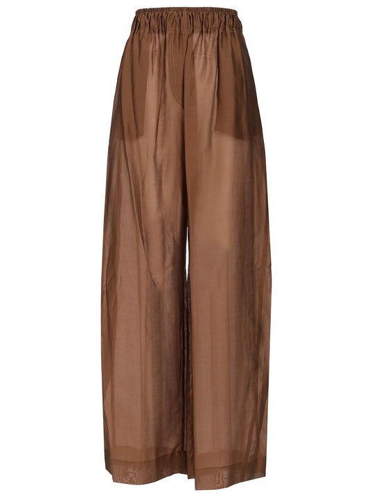 Dora Wide Leg With Elastic Waist Lightweight Muslin Trousers Brown