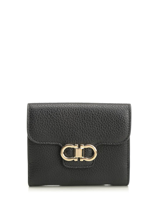 Double Gancio Grainy Bicolor Wallets Black