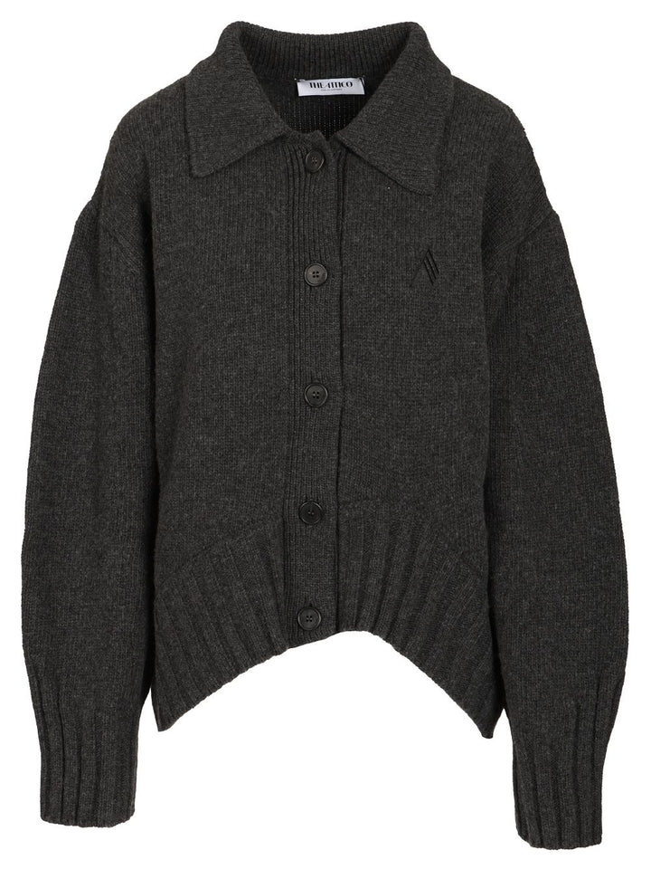 The Attico Cardigan With Embroidered Logo Knitwear - Grey | d606ec31fc53501f292479e049c4047b7868a212