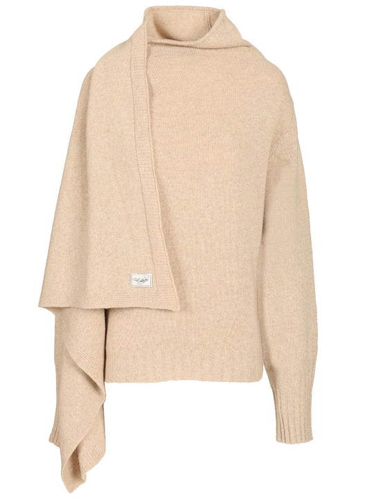 Sweater With Draped Details Knitwear Beige
