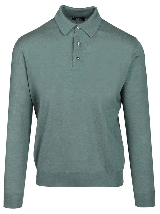 Long-Sleeved Polo Shirt Knitwear Green