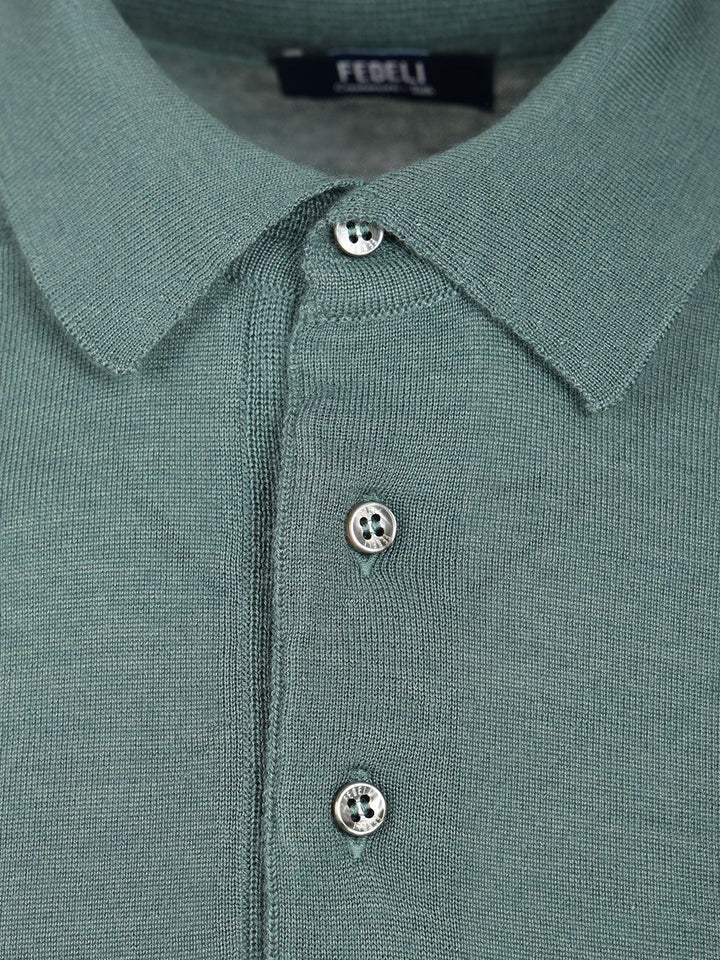 Fedeli Long-Sleeved Polo Shirt Knitwear - Green | 17898b25c84121dadf0d82787bba001c32c071dd
