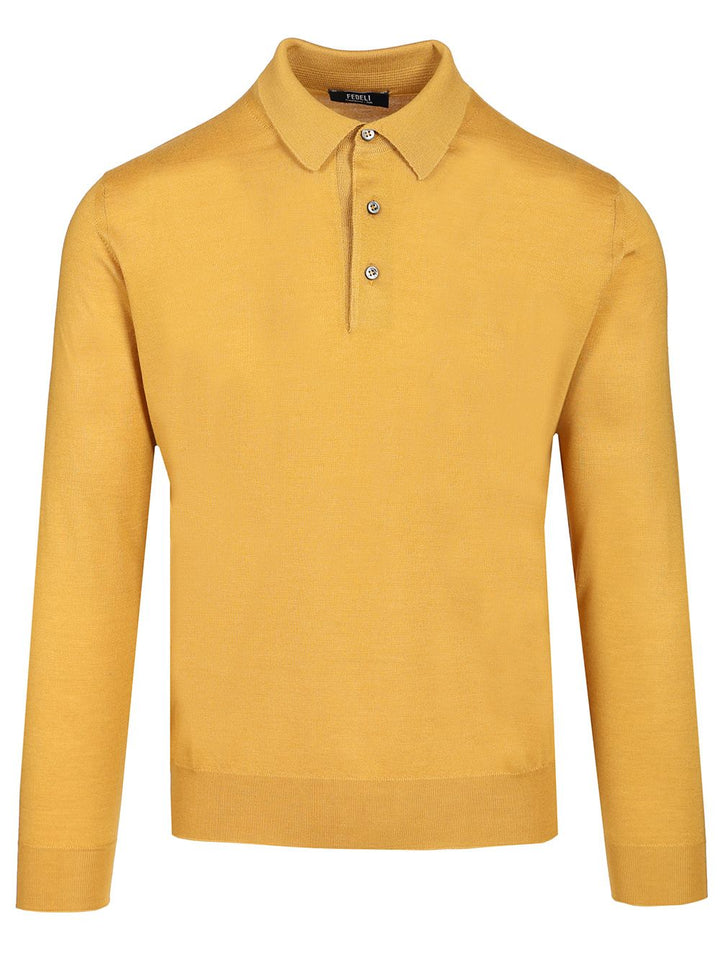 Fedeli Long-Sleeved Polo Shirt Knitwear - Yellow | 68483d543f4bf03f68cf14fbb47f30dc92837c01