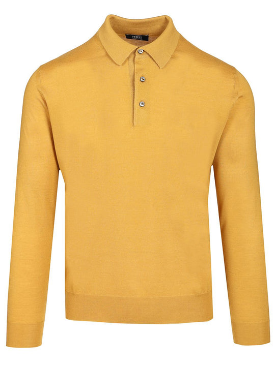 Long-Sleeved Polo Shirt Knitwear Yellow