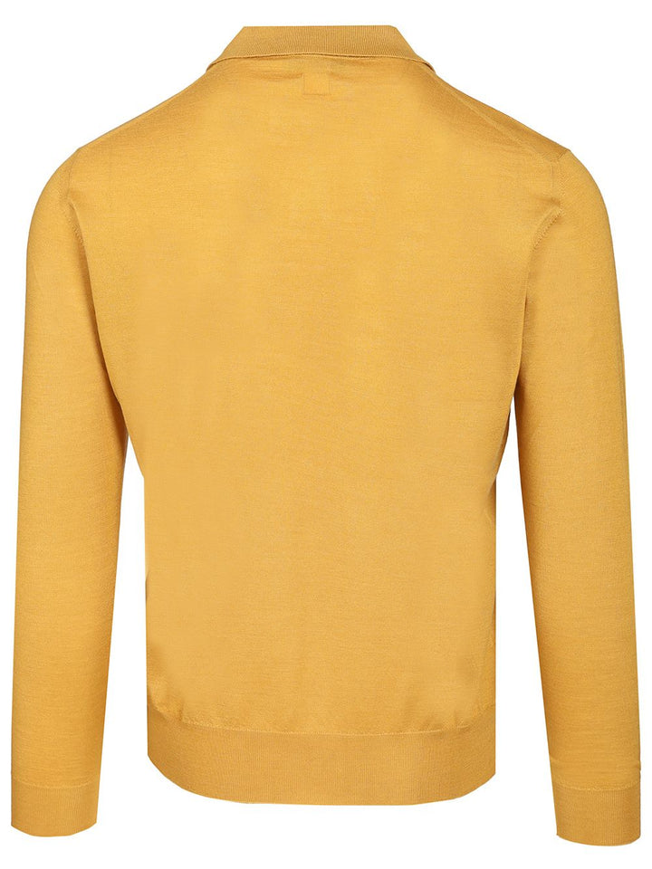 Fedeli Long-Sleeved Polo Shirt Knitwear - Yellow | e751b00f88ba306fd9fad918f48ad657e756ee32