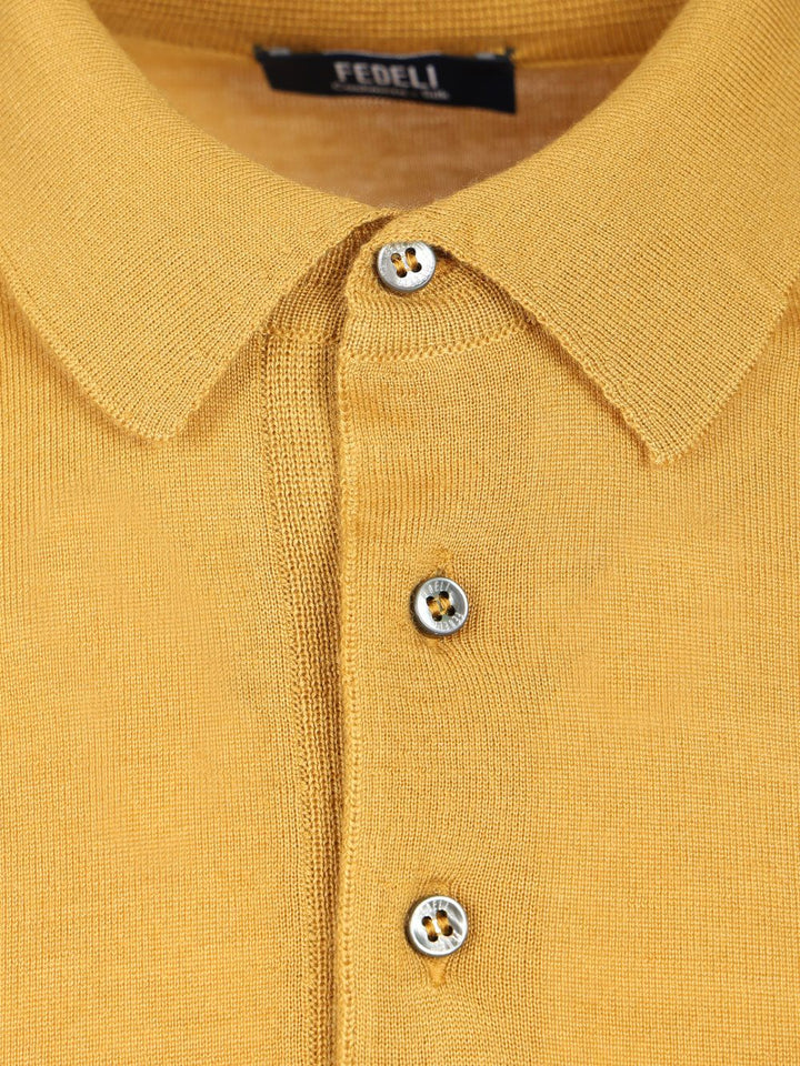Fedeli Long-Sleeved Polo Shirt Knitwear - Yellow | f6d11a0c378e643ba28a99fb08359d6d9865571c