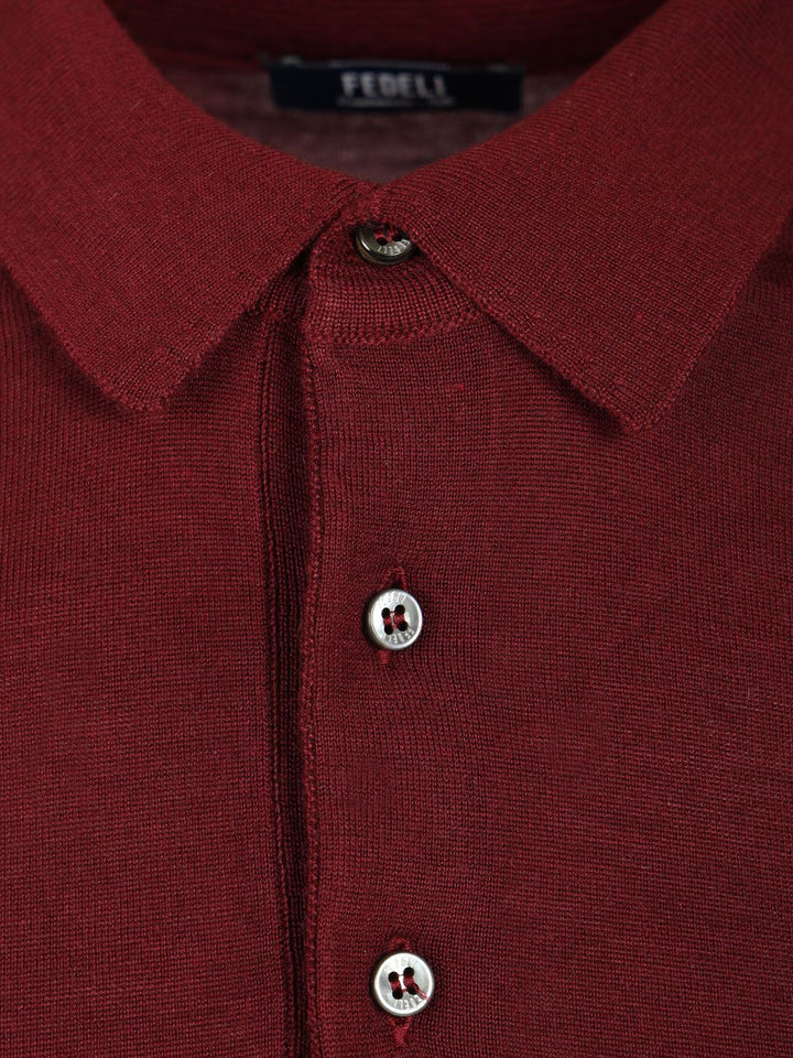 Fedeli Long-Sleeved Polo Shirt Knitwear - Bordeaux | e2c6f78cfffd2a3895ebe38f9d942478365b8dd7