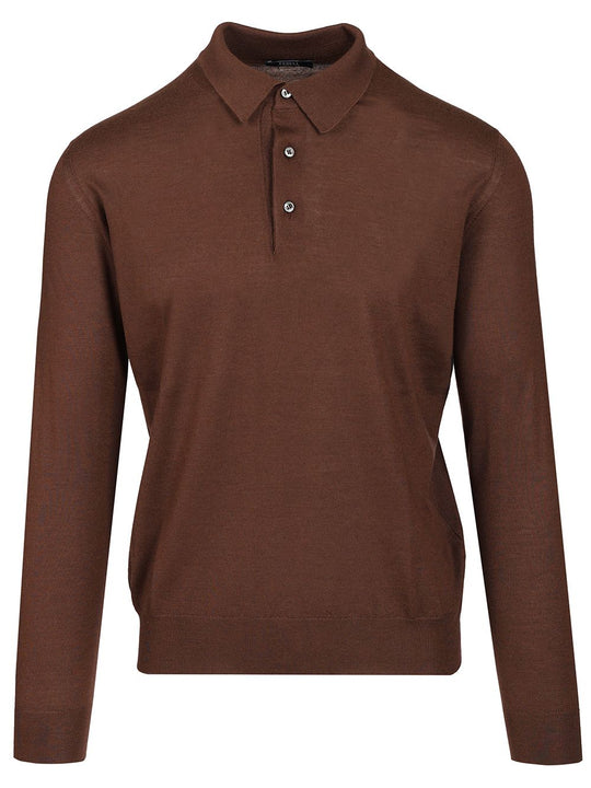 Long-Sleeved Polo Shirt Knitwear Brown