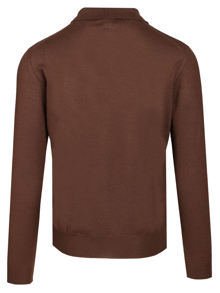 Fedeli Long-Sleeved Polo Shirt Knitwear - Brown | 3024f4543fce9a293f609882a67acf79df4df7d2