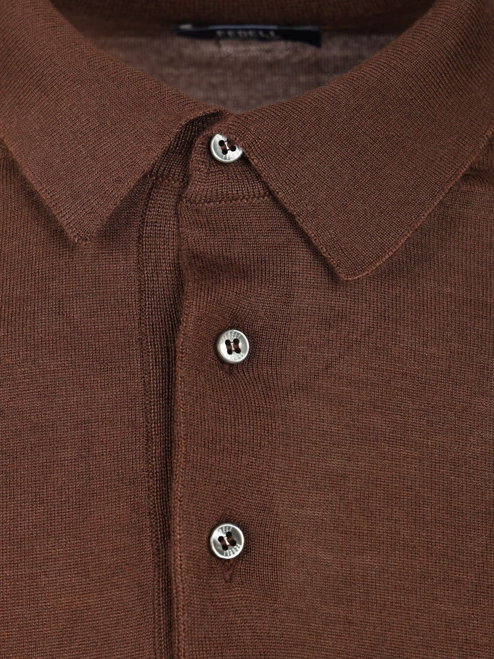 Fedeli Long-Sleeved Polo Shirt Knitwear - Brown | 1c933144032e9c458654407d355490c635ba0b3d