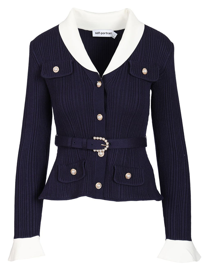 Self-Portrait Ribbed Cardigan Knitwear - Blue | a8c549daac57853db703b8398528dbdc92c03123
