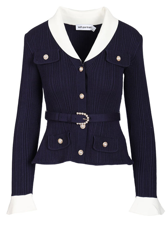 Ribbed Cardigan Knitwear Blue