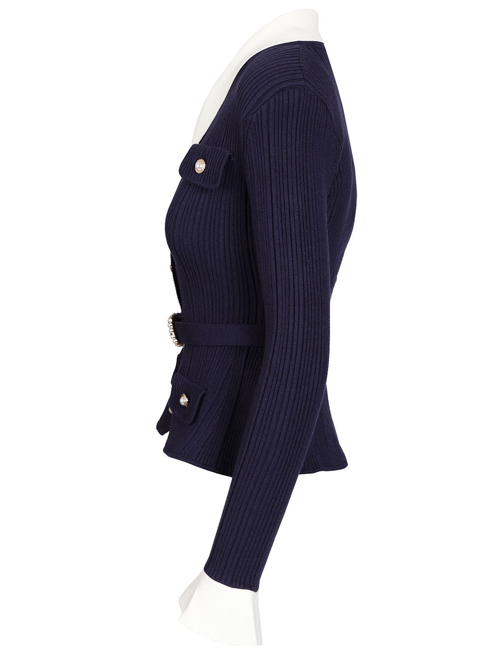 Self-Portrait Ribbed Cardigan Knitwear - Blue | 7095d11a1adac9f82d86db8701c9674c0bf3eb1b