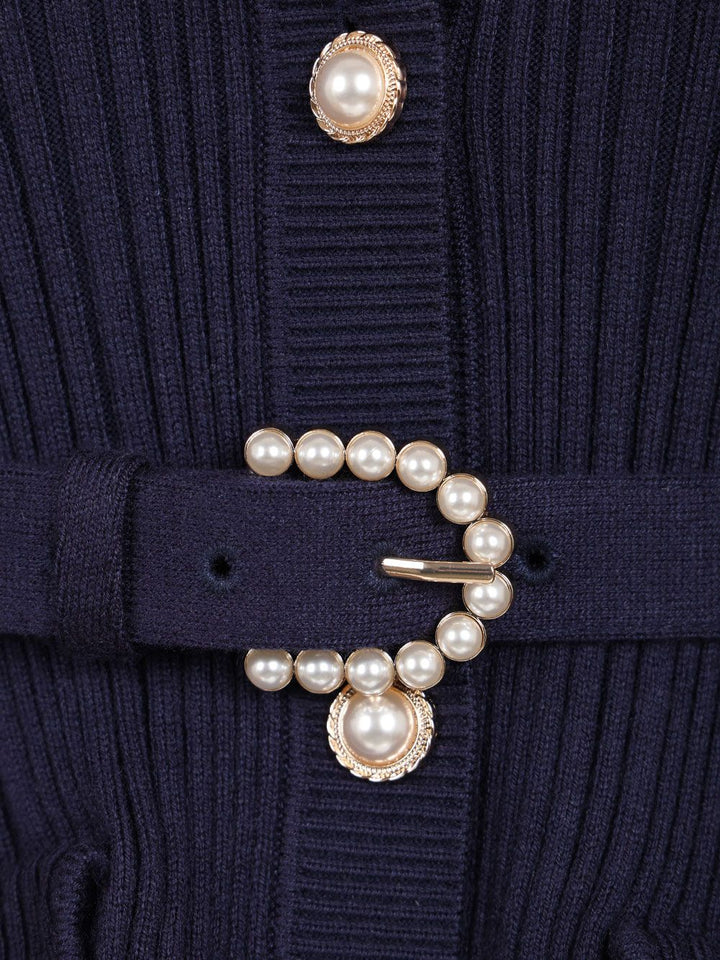 Self-Portrait Ribbed Cardigan Knitwear - Blue | 68b7df6beb1fd4a2295c590544e4079bb9f6364b