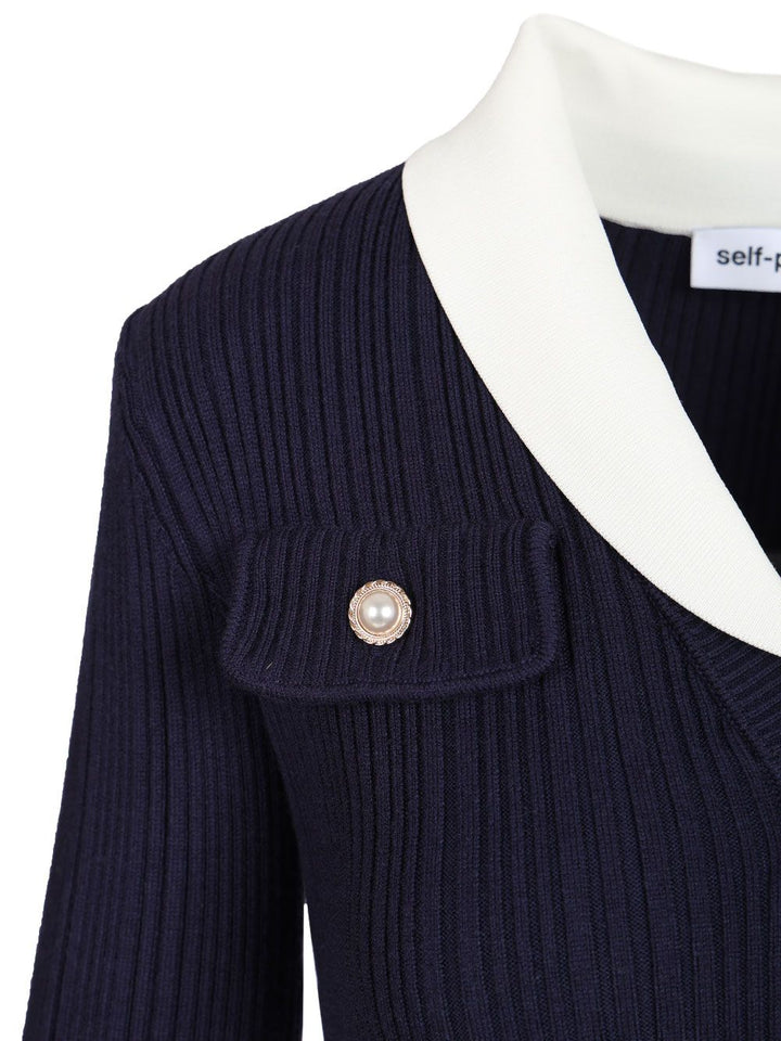Self-Portrait Ribbed Cardigan Knitwear - Blue | 0ca26c228cb26906a2623ade8582f773efa4c234