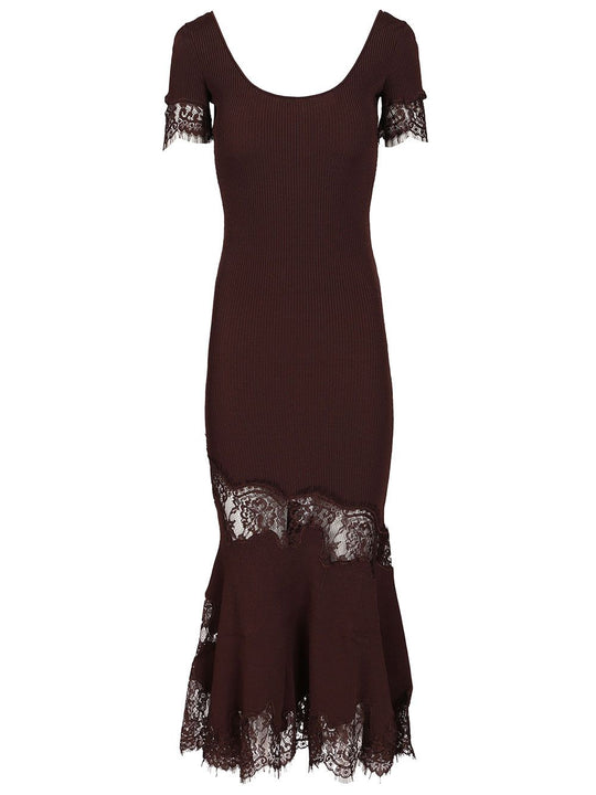 Brown Ribbed Knit Midi Dress Dresses Brown