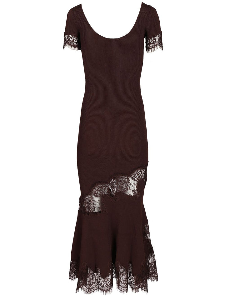 Self-Portrait Ribbed Midi Dress Dresses - Brown | 93dccb8d49c9fb6f128a327268e0251a9ae050b6