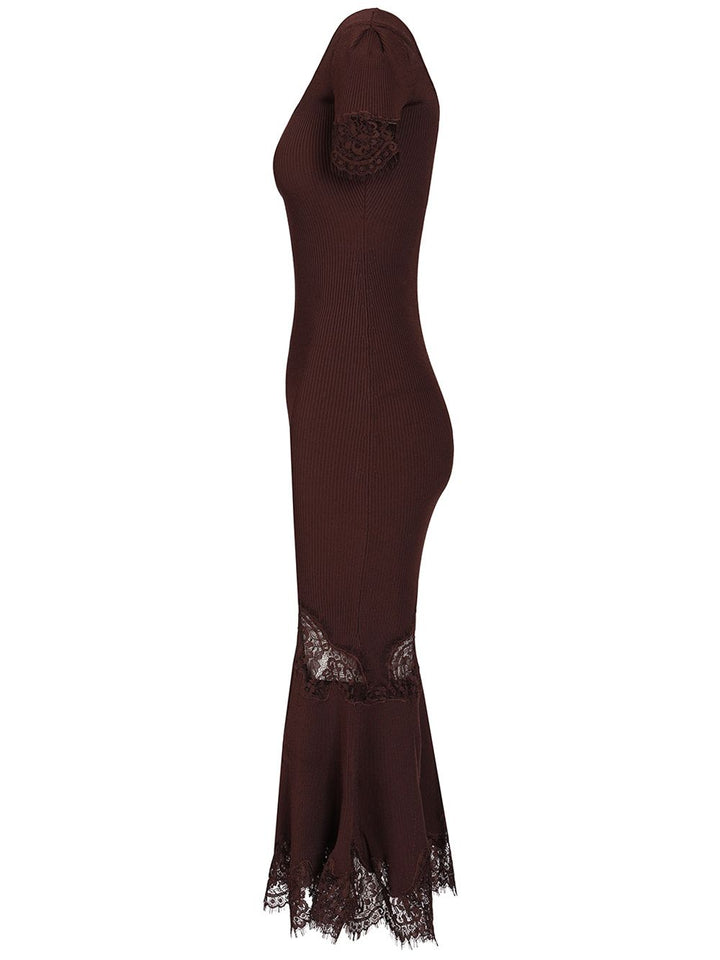 Self-Portrait Ribbed Midi Dress Dresses - Brown | 7c8cd746f3cd08aabd7f471da76940ef086aadf8