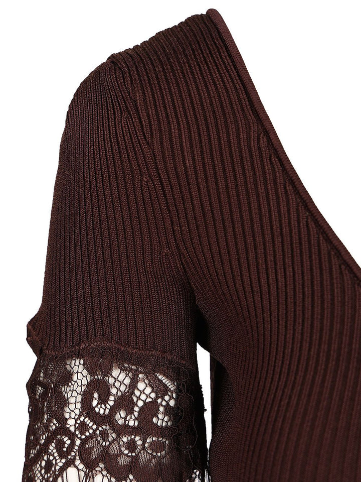 Self-Portrait Ribbed Midi Dress Dresses - Brown | f8e80f351bd8bdc9c21234e54e19c2b7a25cd509