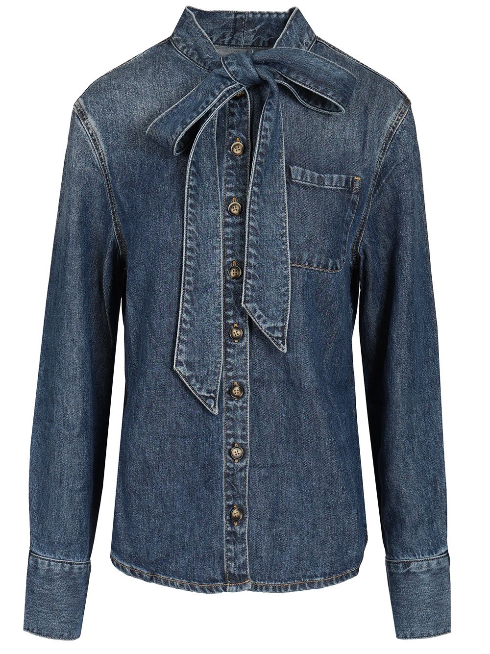 Self-Portrait Shirt With Bow Shirts - Blue | 981620302494e3de98516395856bb413b6dcb8f5