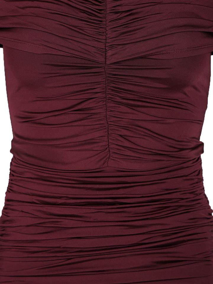 Self-Portrait Ruffled Midi Dress Dresses - Bordeaux | 1bc8225be3a1b1e7d154f36624ba539992f6a6f4