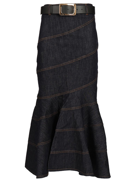 Midi Skirt With Belt Skirts Blue