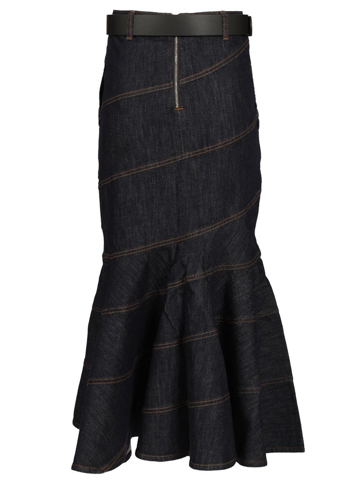 Self-Portrait Midi Skirt With Belt Skirts - Blue | d2e519d6209129edbfc49c716ac07036117d8827
