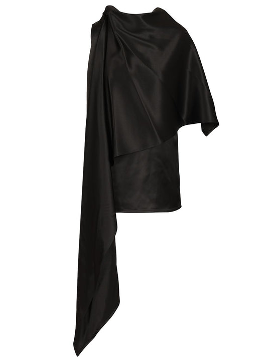Silk Satin Top Tops Black