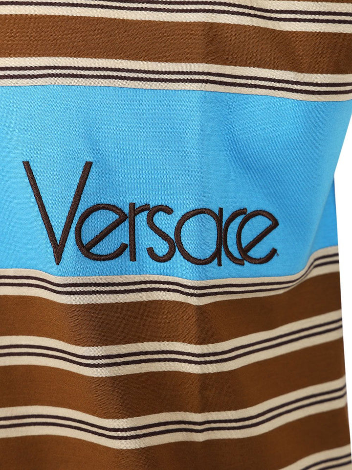 Versace Striped Cotton  With Inlay T-Shirt - Multicolor | ec514a65f1d4a8f25b4bc110f1893edbf5238ed0