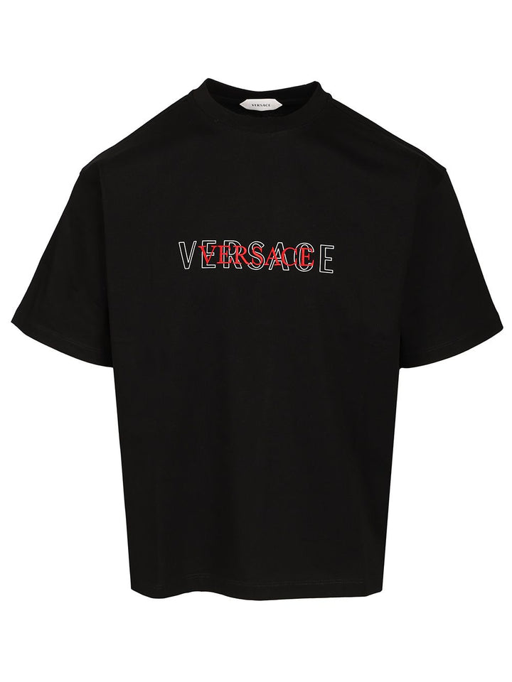 Versace With Embroidered Logo T-Shirt - Black | b20adb415e313730f4a768df3ef379013095c54c