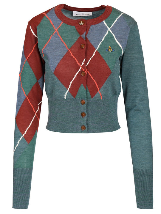 Argyle Cropped Cardi Knitwear Multicolor