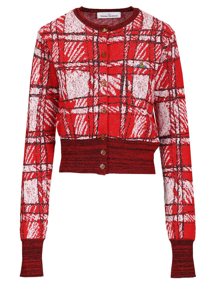 Vivienne Westwood Cardigan Scribble Check Knitwear - Red | 746351ba1fbb8a47a5a1a9a1112bf846430cb3a8