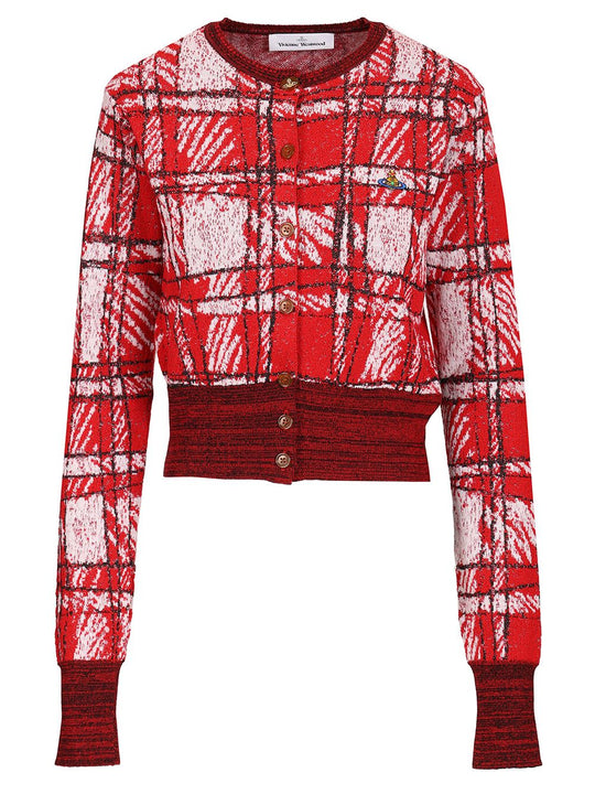 Cardigan Scribble Check Knitwear Red