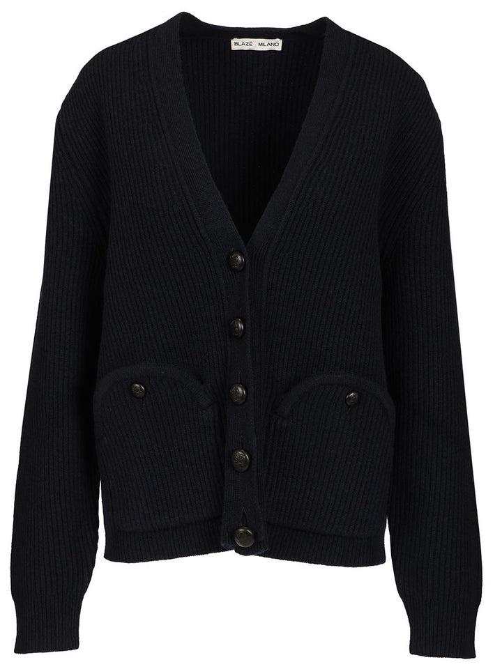 Blazé Milano V-Neck Cardigan Knitwear - Blue | 89868e470c441f5373ce3e0221a464cf67a669d9