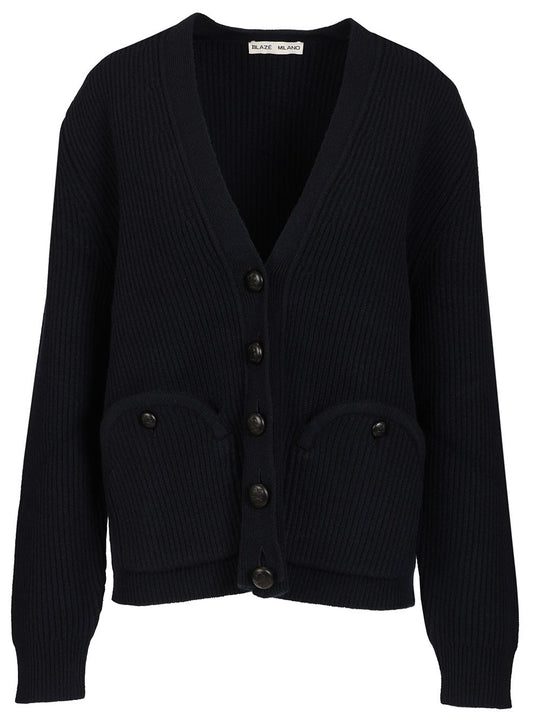 V-Neck Cardigan Knitwear Blue