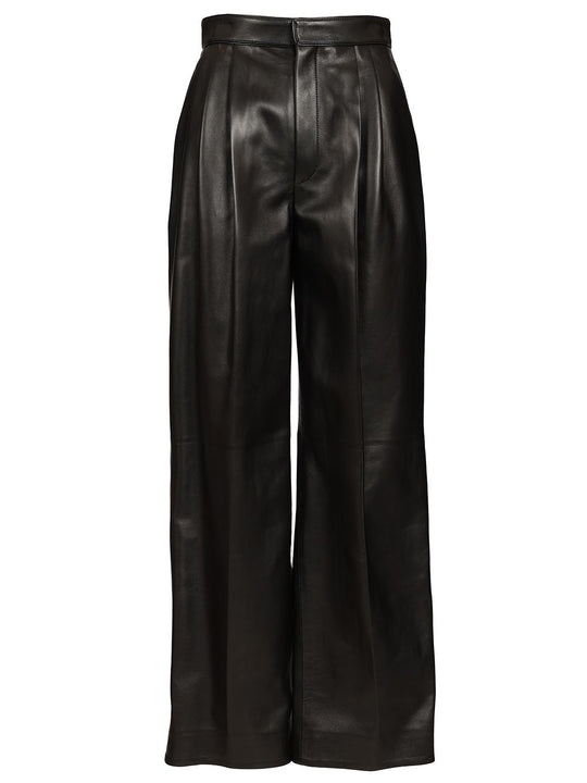 Soft Semi Shiny Nappa Leather Trousers Black