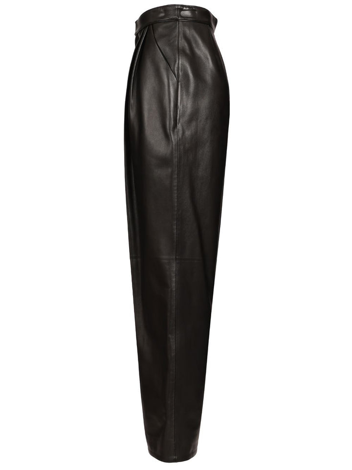 Bottega Veneta Soft Semi Shiny Nappa Leather Trousers - Black | 834ff242c167fef46170aae1bf577e973b5d7673