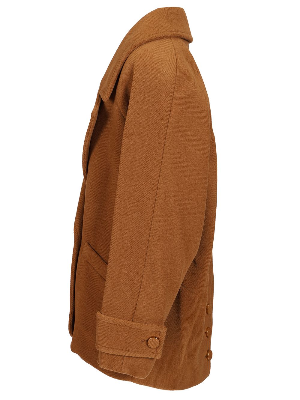 Chloe' Short Double-Breasted Wool Coat With Herringbone Pattern Coats - Brown | e6e75e628f9384bf181582157f188add641eb950