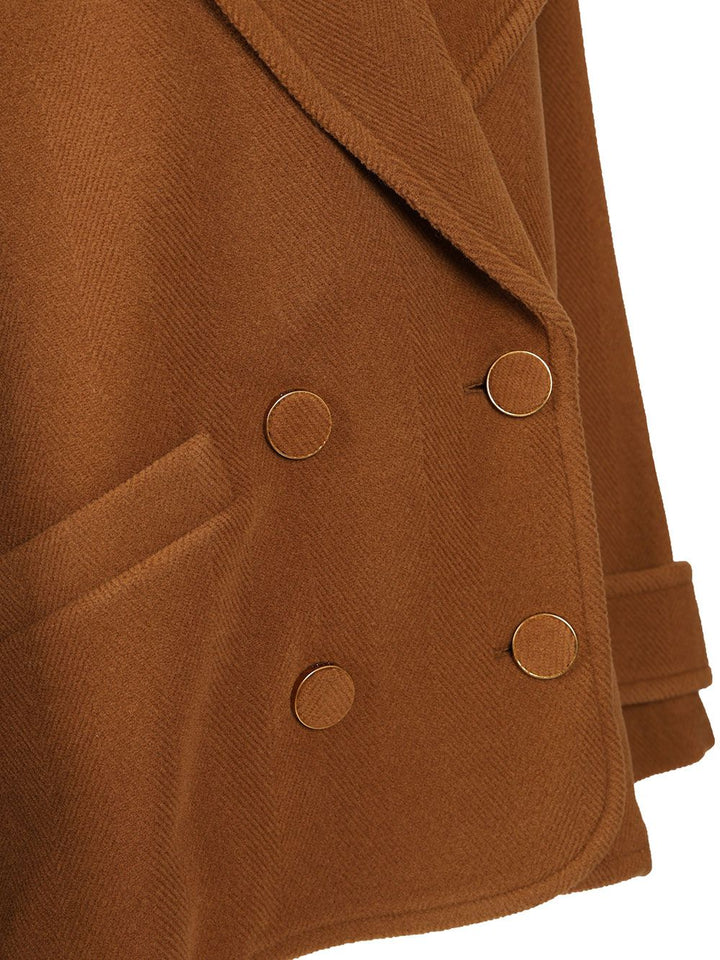 Chloe' Short Double-Breasted Wool Coat With Herringbone Pattern Coats - Brown | f99b0159195ab9a7360ac82c180b282ff963724b
