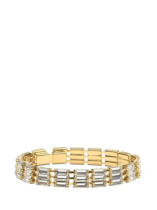 Bracc.Empire Ottone Placc.Oro 3 File Cristalli Tagl.Baguette Lung.:Tg.S 15,5cm-Tg.M 17,5cm-Tg.L 18,5 Jewelry Gold